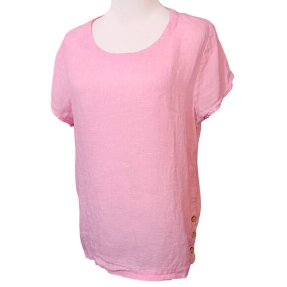CYNTHIA ROWLEY 100%‎ Linen Top Blouse M Lightweight Pink Summer Layering Natural - Picture 9 of 10